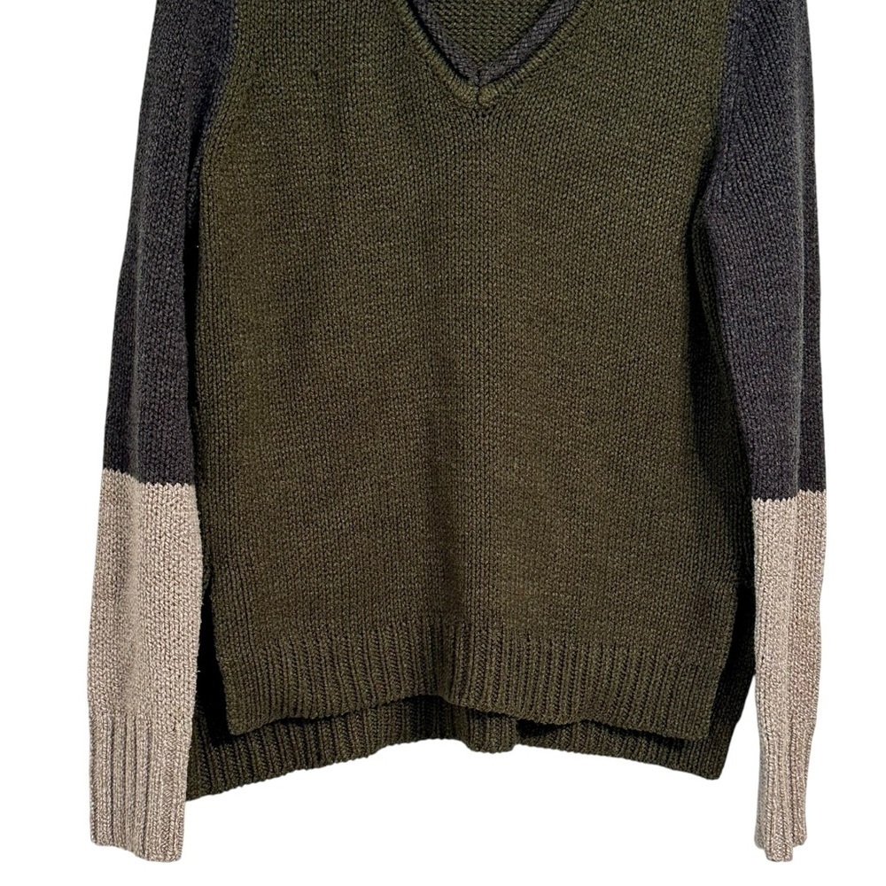 Curio New York Colorblock Olive Green Navy Cream Knit Sweater M - Picture 5 of 6